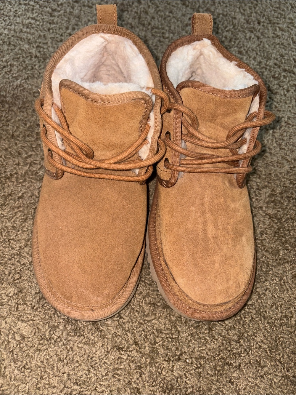 UGG Chestnut Suede Fleece-Lined Lace-Up Boots. Worn once